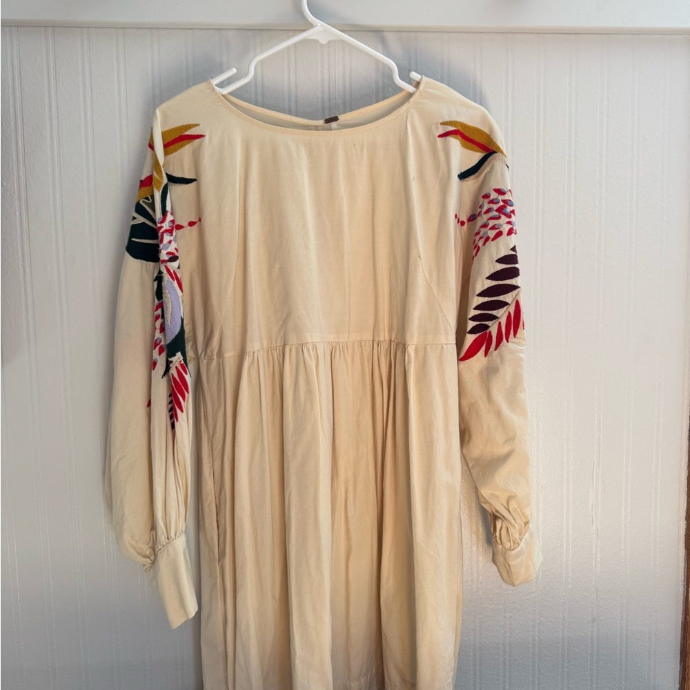Free People Cream Dress with Colorful Embroidery